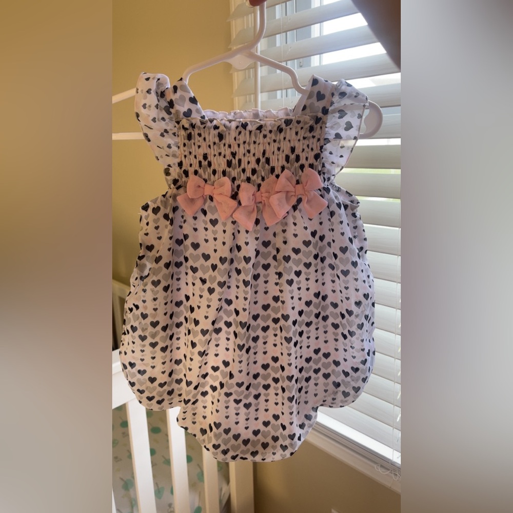 12 month Baby Heart Print Dress with Pink Bows